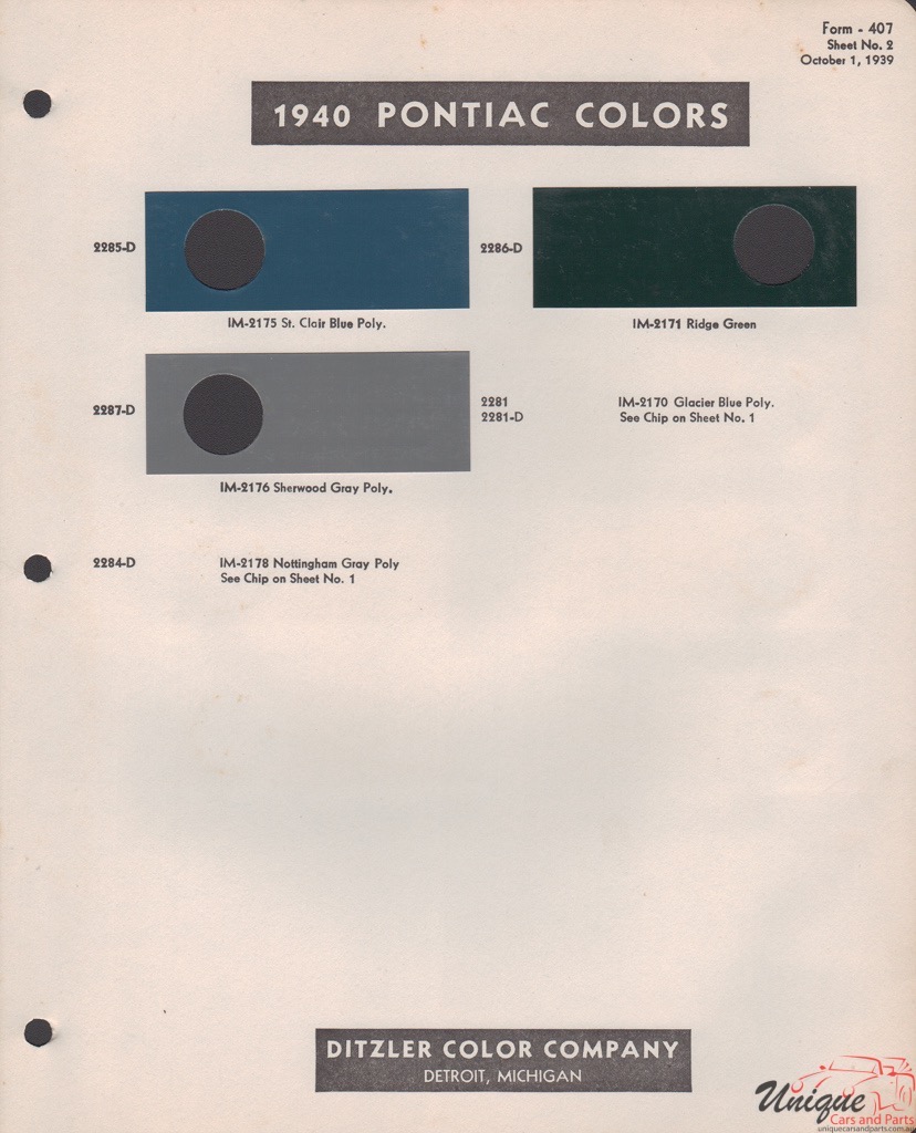1940 Pontiac Paint Charts PPG 3